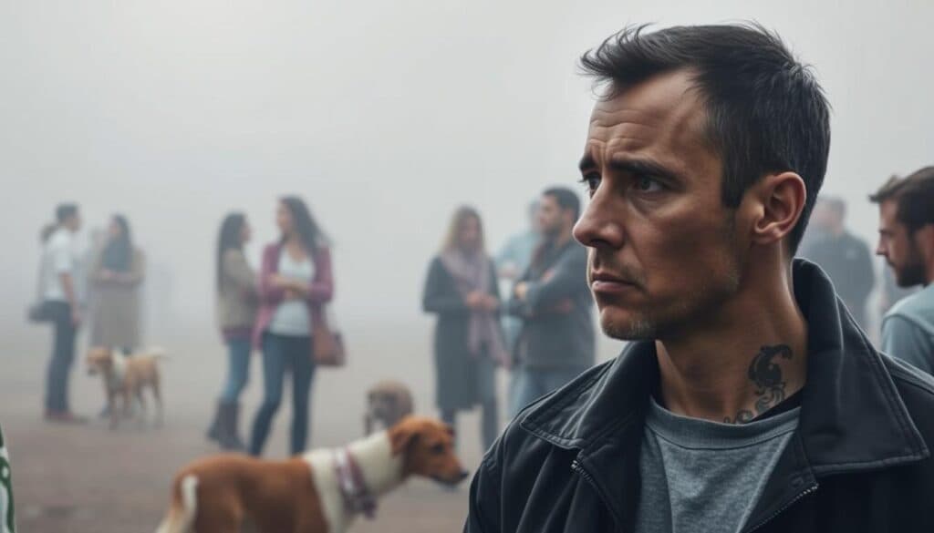 A thought-provoking scene depicting the public's perception of dog breeding practices. In the foreground, a somber individual contemplates the consequences of selective breeding, their expression conveying a sense of unease. In the middle ground, a group of individuals engage in discussion, their body language suggesting a mix of concern and uncertainty. The background is shrouded in a hazy, muted tone, evoking a sense of disconnect between the public and the realities of dog breeding. The overall scene is captured with a sharp, high-resolution lens, rendering the details with striking clarity and realism, while a polarizing filter adds depth and dimension to the image. A thought-provoking scene depicting the public's perception of dog breeding practices. In the foreground, a somber individual contemplates the consequences of selective breeding, their expression conveying a sense of unease. In the middle ground, a group of individuals engage in discussion, their body language suggesting a mix of concern and uncertainty. The background is shrouded in a hazy, muted tone, evoking a sense of disconnect between the public and the realities of dog breeding. The overall scene is captured with a sharp, high-resolution lens, rendering the details with striking clarity and realism, while a polarizing filter adds depth and dimension to the image.