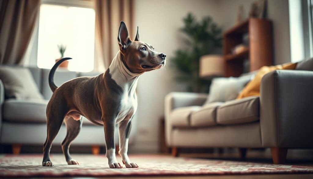 A well-trained mini bull terrier, its muscles rippling beneath a sleek coat, stands attentively, focused on its owner's commands. The handler, clad in casual attire, demonstrates positive reinforcement techniques, rewarding the obedient pup with a treat. Soft, natural light filters through the window, casting a warm glow on the scene. The background is a cozy, inviting living room, with minimal distractions, allowing the viewer to concentrate on the training process. The overall atmosphere conveys a sense of trust, patience, and the strong bond between the dog and its human companion. A well-trained mini bull terrier, its muscles rippling beneath a sleek coat, stands attentively, focused on its owner's commands. The handler, clad in casual attire, demonstrates positive reinforcement techniques, rewarding the obedient pup with a treat. Soft, natural light filters through the window, casting a warm glow on the scene. The background is a cozy, inviting living room, with minimal distractions, allowing the viewer to concentrate on the training process. The overall atmosphere conveys a sense of trust, patience, and the strong bond between the dog and its human companion.