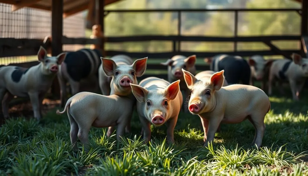 Duroc Schweine Gruppenhaltung