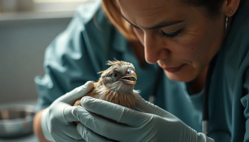 Geretteter Vogel versorgen
