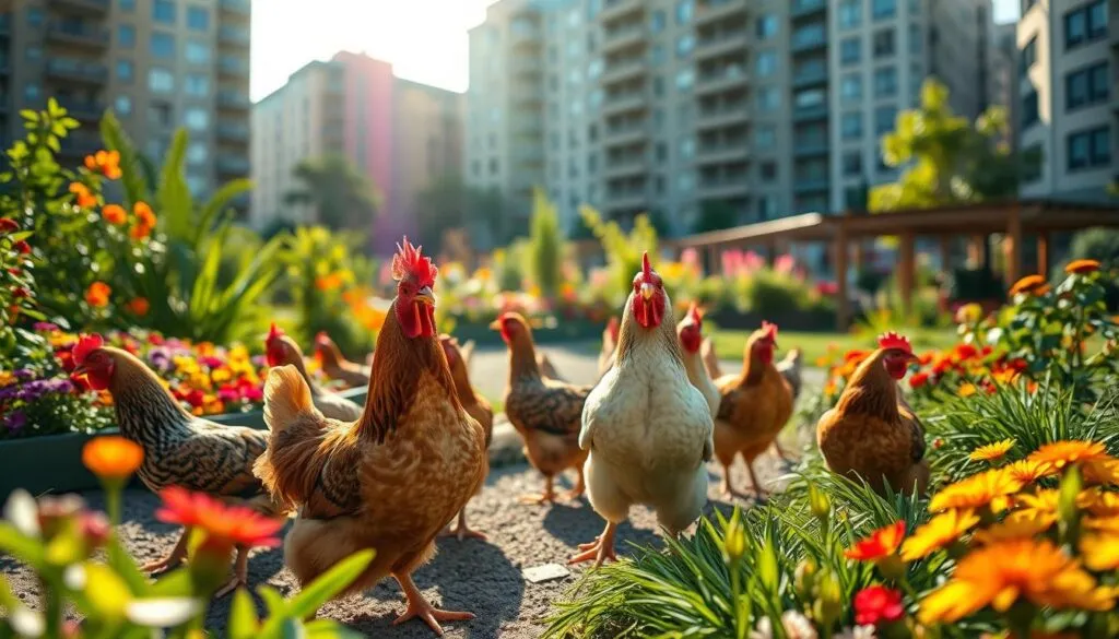 Hühner in städtischer Umgebung
