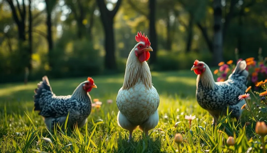 Hühner in stressfreier Umgebung Hühner in stressfreier Umgebung