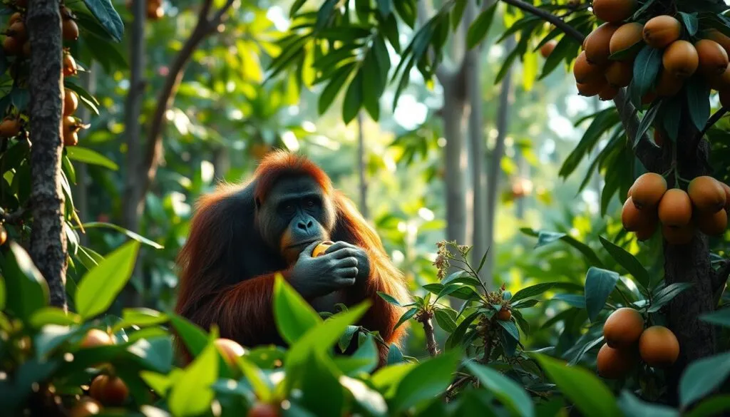 Orang-Utan Ernährung in Regenwäldern
