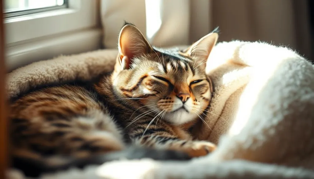 Ältere Katze beim Kuscheln