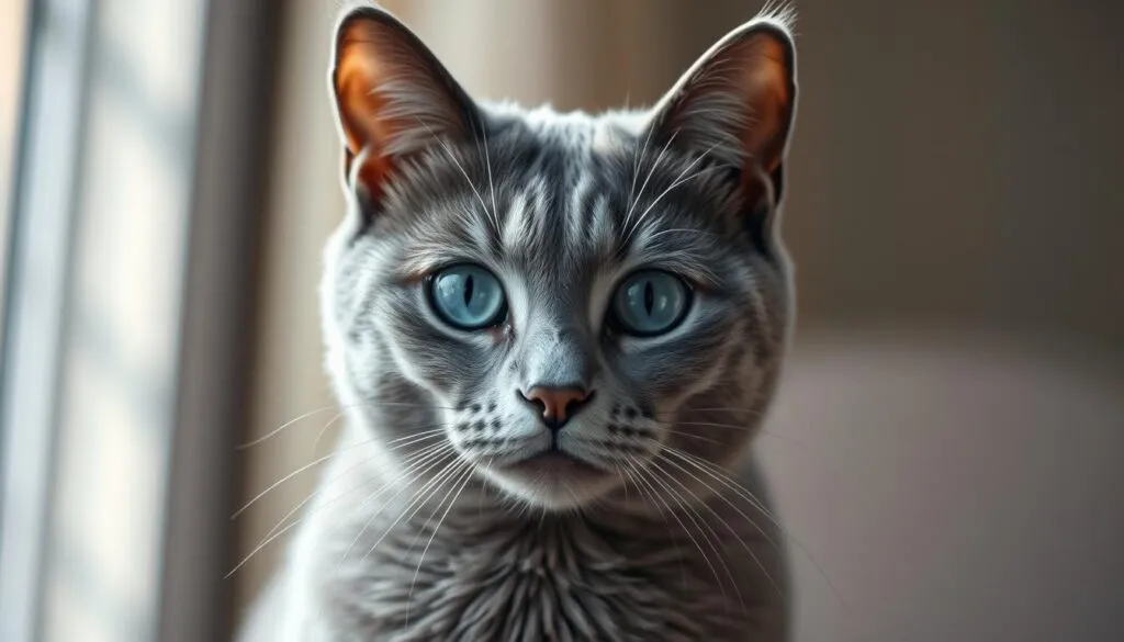 Graue Katze mit blauen Augen