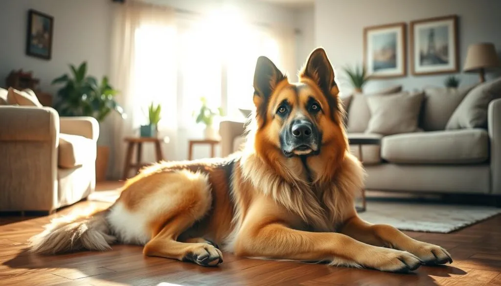 Großer Hund in Wohnumgebung