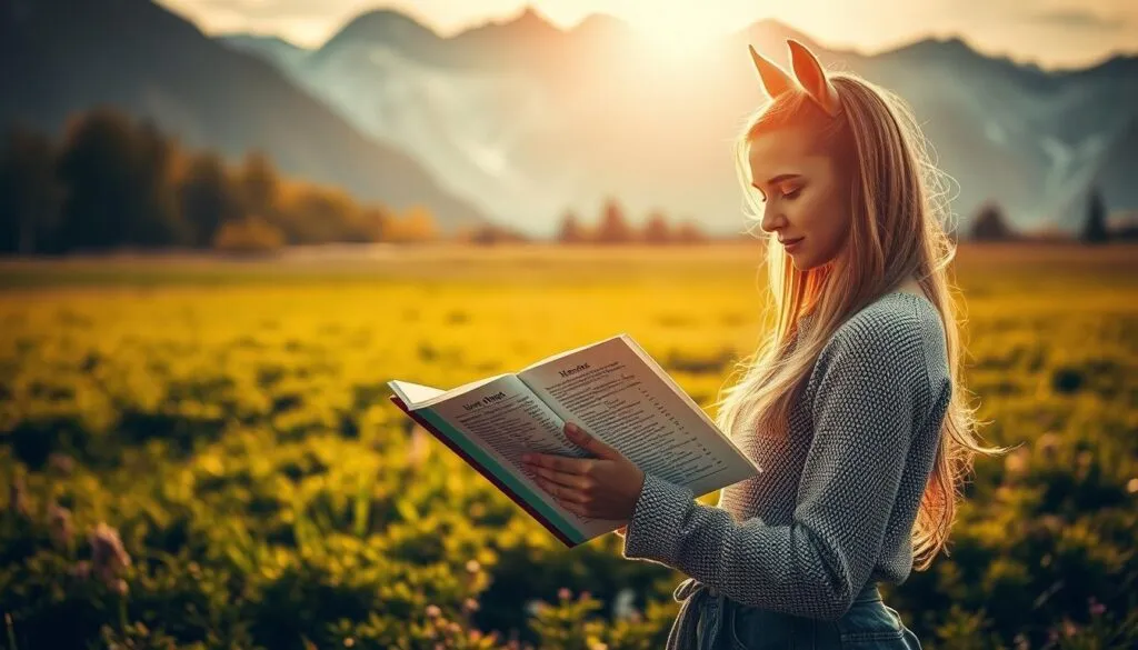 A magical, ethereal scene of a young woman engrossed in the process of selecting the perfect name for her beloved horse. She stands amidst a field of lush, vibrant greenery, the sun's warm rays casting a gentle glow on her face as she meticulously peruses a book of horse names. In the background, a majestic, snow-capped mountain range provides a breathtaking backdrop, its towering peaks hinting at the grand adventure that awaits. The image is captured with a sharp, cinematic quality, the polarizer filter accentuating the depth and vibrancy of the scene. This is a moment of thoughtful contemplation, a journey towards the perfect horse-human bond, captured in all its poignant beauty.