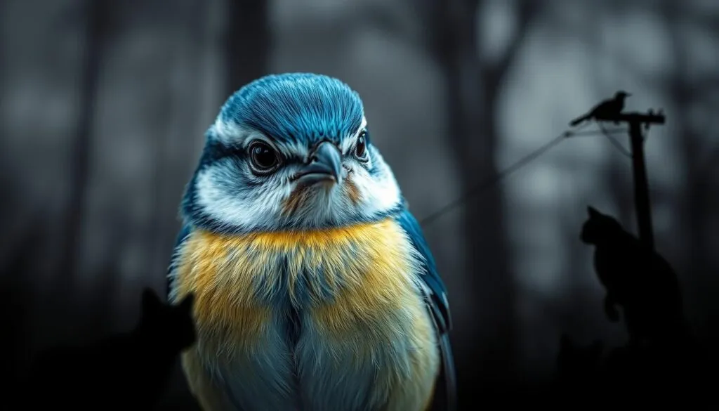 A close-up, hyper-realistic portrait of a Eurasian blue tit (Cyanistes caeruleus), also known as a A close-up, hyper-realistic portrait of a Eurasian blue tit (Cyanistes caeruleus), also known as a