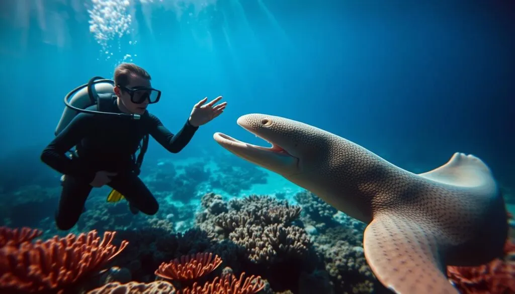 Muräne Interaktion Taucher Muräne Interaktion Taucher