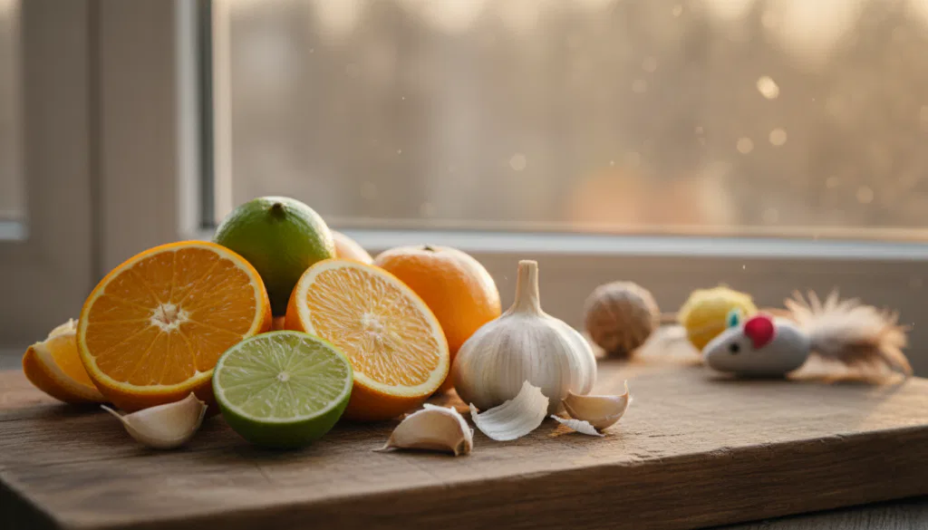 Zitrusfrüchte und Knoblauch für Katzen